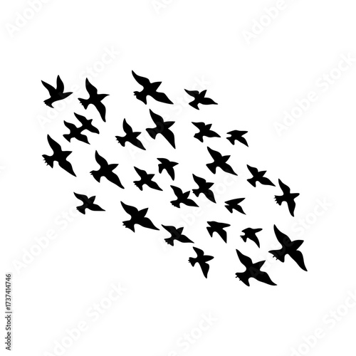 Bird Migrating Formation – Vector Silhouette Illustration