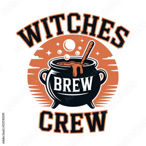 Gather your coven for spooky season with this fun witches brew crew graphic perfect for Halloween celebrations and themed events