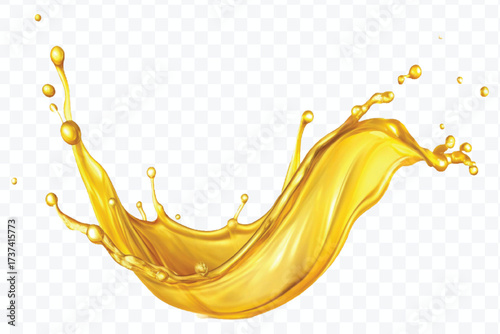 realistic fresh smooth liquid oil splash in mid air cut out and curve style isolated on transparent background