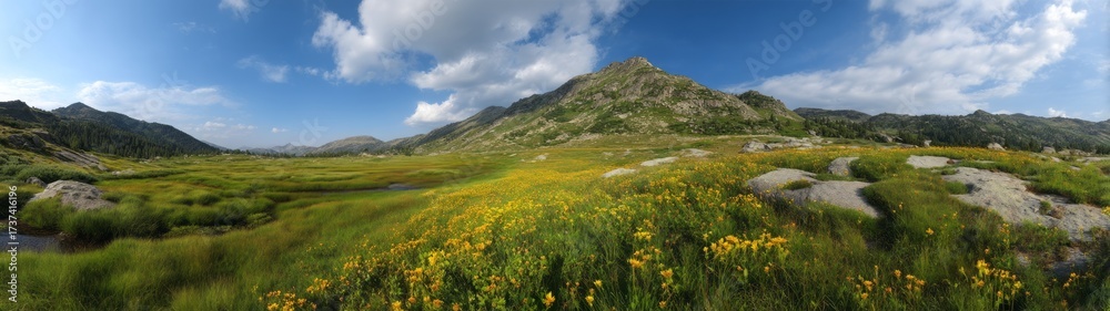 Obraz premium Serene alpine landscape hdr panoramic scene nature scenic view 360-degree experience