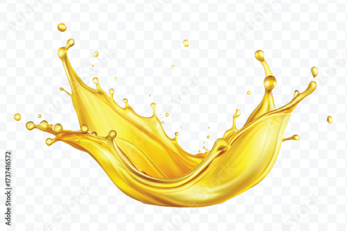 realistic fresh smooth liquid oil splash in mid air cut out and curve style isolated on transparent background