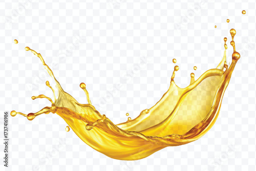 realistic fresh smooth liquid oil splash in mid air cut out and curve style isolated on transparent background