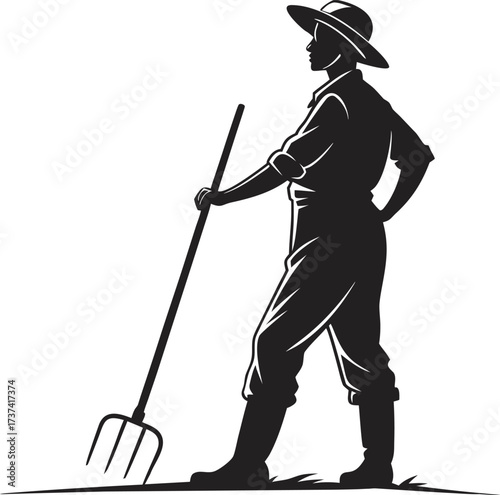 Farmer Silhouette Vector with Pitchfork Minimalist Rural Icon