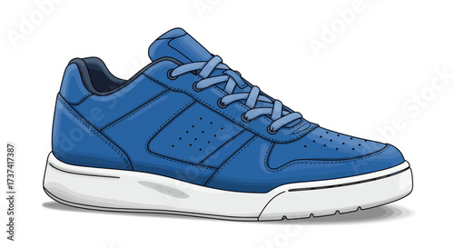 Classic Blue Leather Lace-Up Sneaker with White Sole
