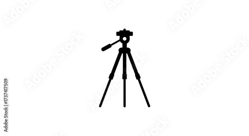 Black silhouette of a professional photographic tripod with three stable legs and a pan head.