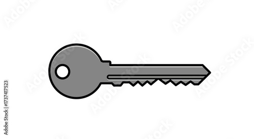 Simple Gray Key with Black Outline and Circular Hole