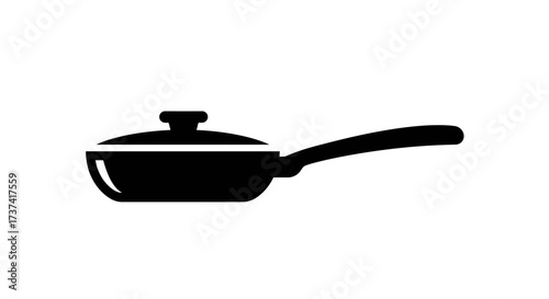 Simple Black Frying Pan with Domed Lid and Extended Handle Kitchen Utensil Icon