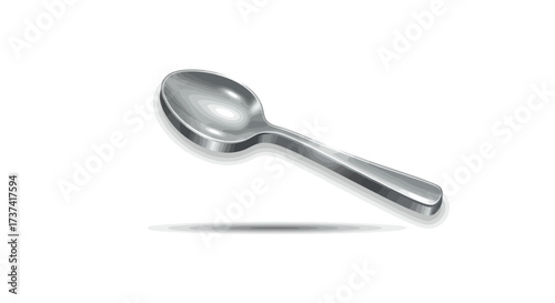 Shiny metallic eating spoon vector illustration with reflective grey gradients and smooth texture