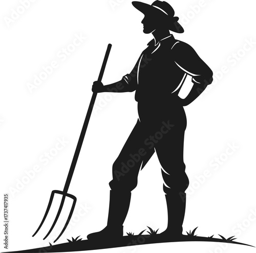 Farmer Silhouette Vector with Pitchfork Minimalist Rural Icon