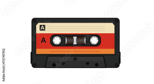 Retro Cassette Tape Illustration with Red and Orange Color Scheme