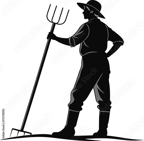 Farmer Silhouette Vector with Pitchfork Minimalist Rural Icon