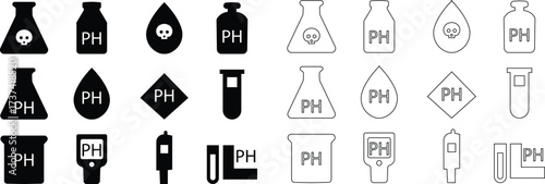 pH Icon set, Acidity, Alkalinity, Chemistry, Science, Test Strips, Water Quality, Laboratory, Measurement, balance and temperature control. and Research Symbols in Modern Vector Style template designs