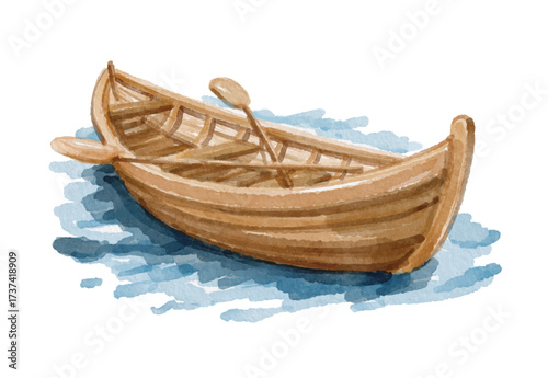 Watercolor wooden boat isolated on white background