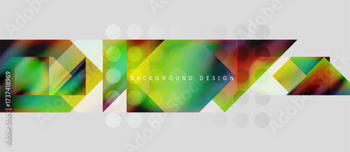 Abstract geometric shapes, vibrant colors, modern design. Gradient transitions create dynamic visual effect. Minimalist style, clean lines.
