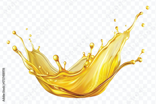 realistic fresh smooth liquid oil splash in mid air cut out and curve style isolated on transparent background