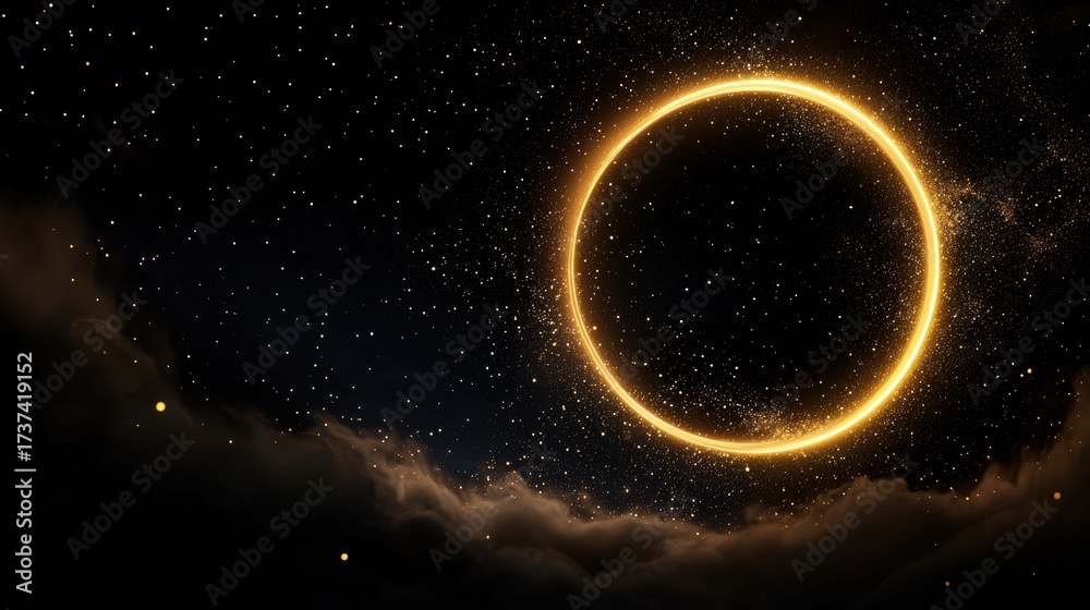 Obraz premium Neon Fantasy Portal Golden neon frame showcasing a portal to a celestial realm with swirling nebulae and twinkling stars, ethereal, awe inspiring scene