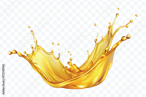 realistic fresh smooth liquid oil splash in mid air cut out and curve style isolated on transparent background