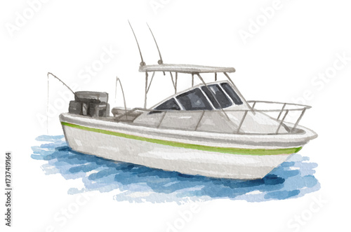 Hand painted watercolor fishing boat isolated