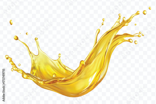 realistic fresh smooth liquid oil splash in mid air cut out and curve style isolated on transparent background