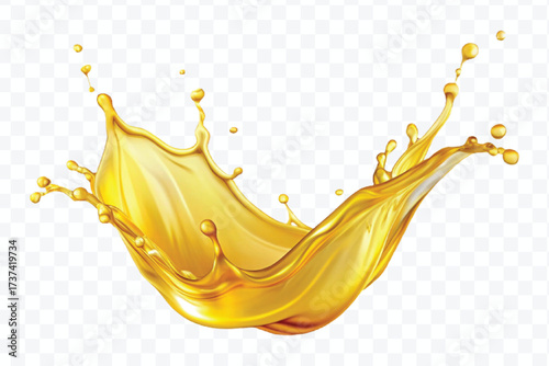 realistic fresh smooth liquid oil splash in mid air cut out and curve style isolated on transparent background