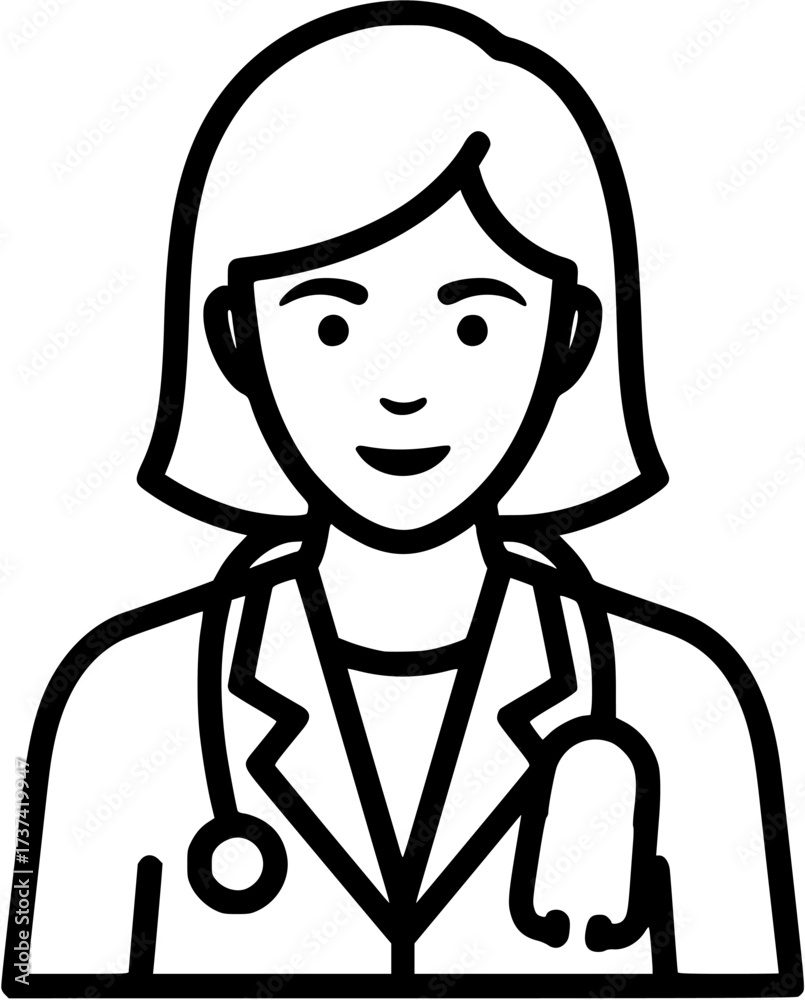 Obraz premium Female doctor icon outline vector illustration for medical professional healthcare design 