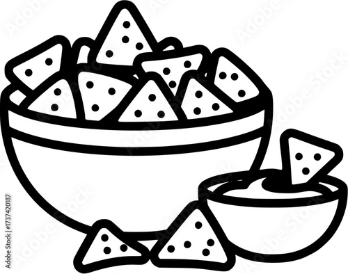Bowl of tortilla chips and dip vector illustration for snack food and appetizer designs and culinary projects
