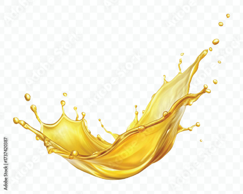 realistic fresh smooth liquid oil splash in mid air cut out and curve style isolated on transparent background