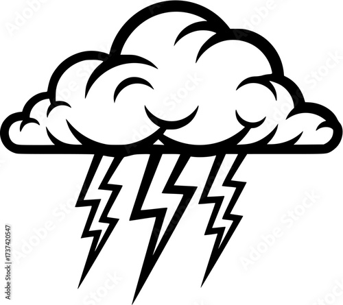 Illustration of a cloud with lightning bolts weather forecast storm rain thunder danger climate change
