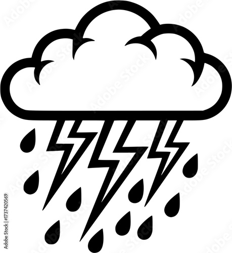 Illustration of a cloud with lightning bolts weather forecast storm rain thunder danger climate change
