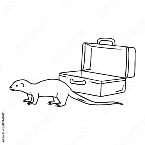 A weasel crawling near a toolbox left open on the ground
