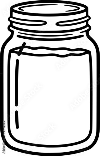 Vector illustration of homemade fruit jam in glass jar drawing line art design isolated
