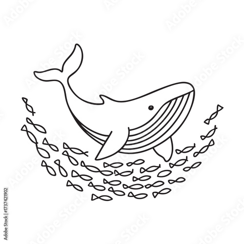 A whale diving close to a school of fish scattering below