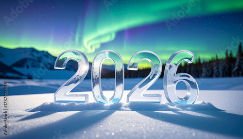 A beautiful winter scene featuring the year 