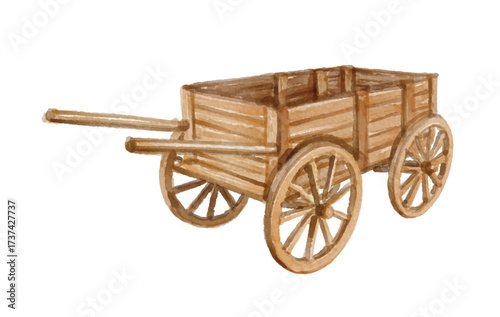 Watercolor wooden cart isolated on white background