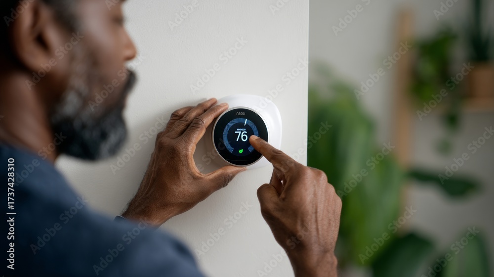 Fototapeta premium Man interacting with smart home device.