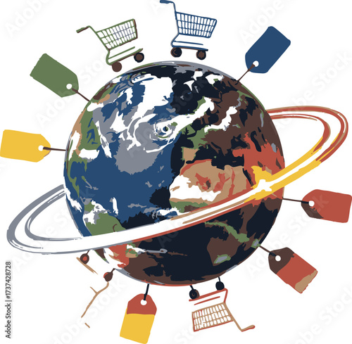 Global Shopping Cart and Price Tags Orbiting the Earth for Black Friday, 2025 