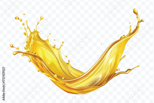 realistic fresh smooth liquid oil splash in mid air cut out and curve style isolated on transparent background
