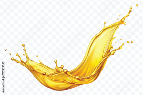 realistic fresh smooth liquid oil splash in mid air cut out and curve style isolated on transparent background