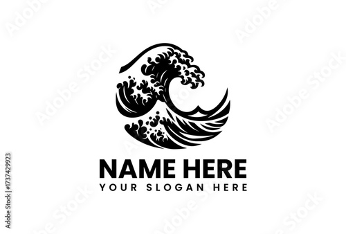 Bold Black Wave Logo with Text for Branding and Design Purposes.