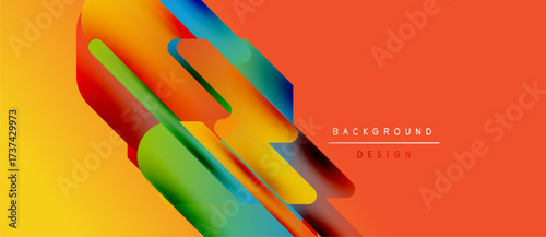 Abstract vibrant design. Overlapping colorful rectangles create dynamic visual effect. Gradient background transitions from yellow to orange.