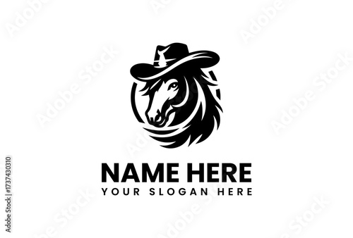 Bold Cowboy Horse Head Logo with Distinctive Hat and Mane Design.