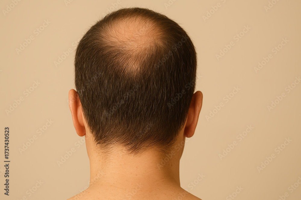 Fototapeta premium Balding scalp hair loss alcohol consumption man back head view male adult skin