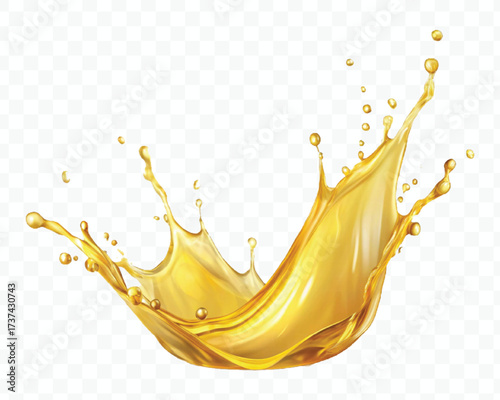 realistic fresh smooth liquid oil splash in mid air cut out and curve style isolated on transparent background