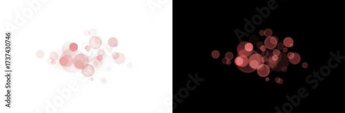 Red bokeh light effect with glowing particles on black and white background, abstract bokeh, transparent overlay design. PNG  illustration