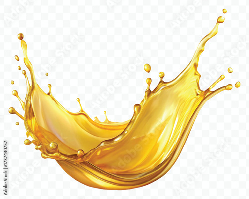 realistic fresh smooth liquid oil splash in mid air cut out and curve style isolated on transparent background