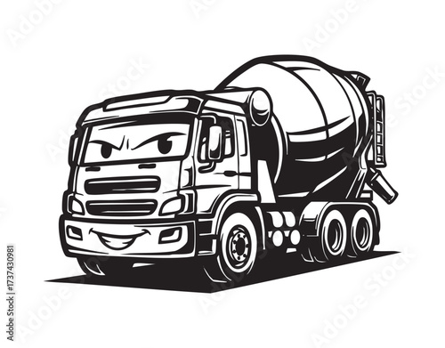Cartoon Concrete Mixer Truck Mascot Vector
