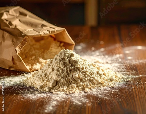 Close-up of a spilled bag of flour