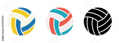 Volleyball ball icon set. olleyball icons. Sport ball symbol. Ball in different style. Vector illustration