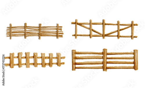 Hand painted watercolor wooden fence isolated