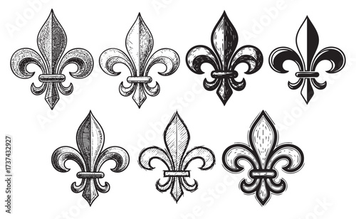 Fleur-de-lis Engraving Vector Set Royal Heraldic 